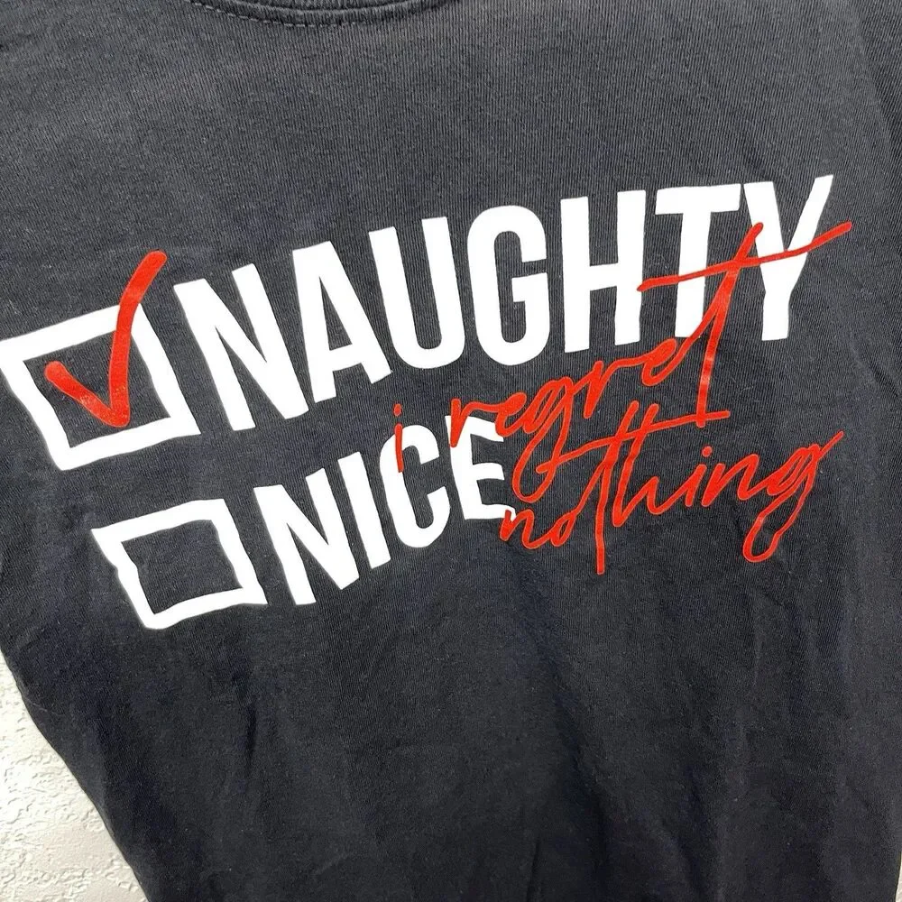 Gilden S Nice Naughty I Regret Nothing Christmas List Santa Short Sleeve T-Shirt